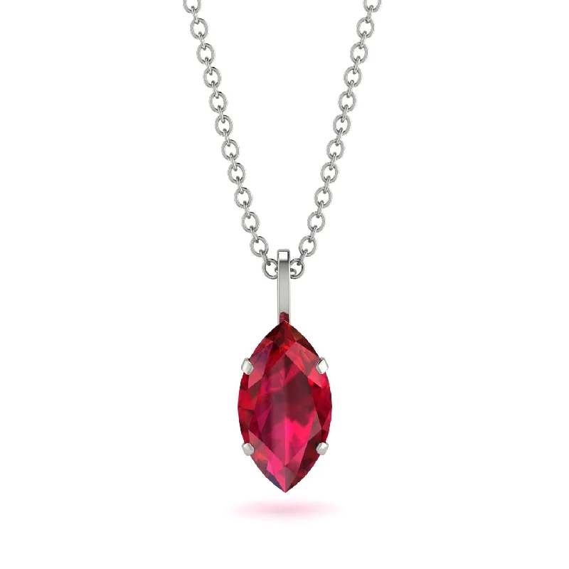 Statement Necklace with Large Gemstones-Hidden Halo Marquise Ruby Necklace - Journey No. 57