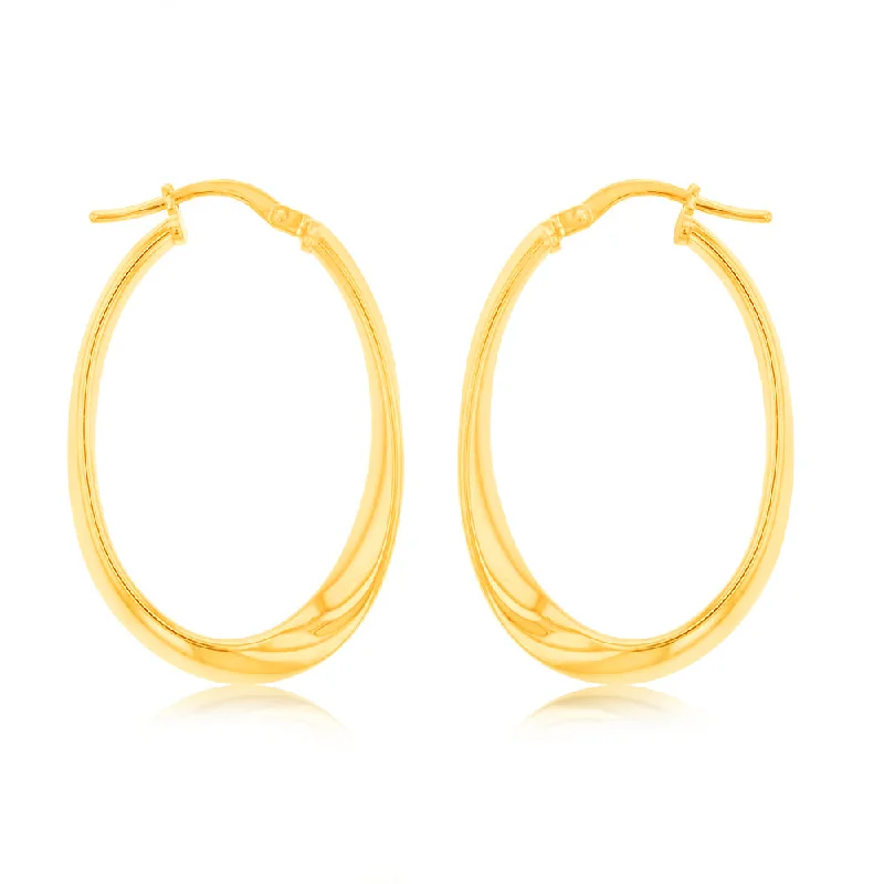 Personalized Silver Hoop Earrings for Women-9ct Yellow Gold Silverfilled Fancy Oval Hoop Earrings