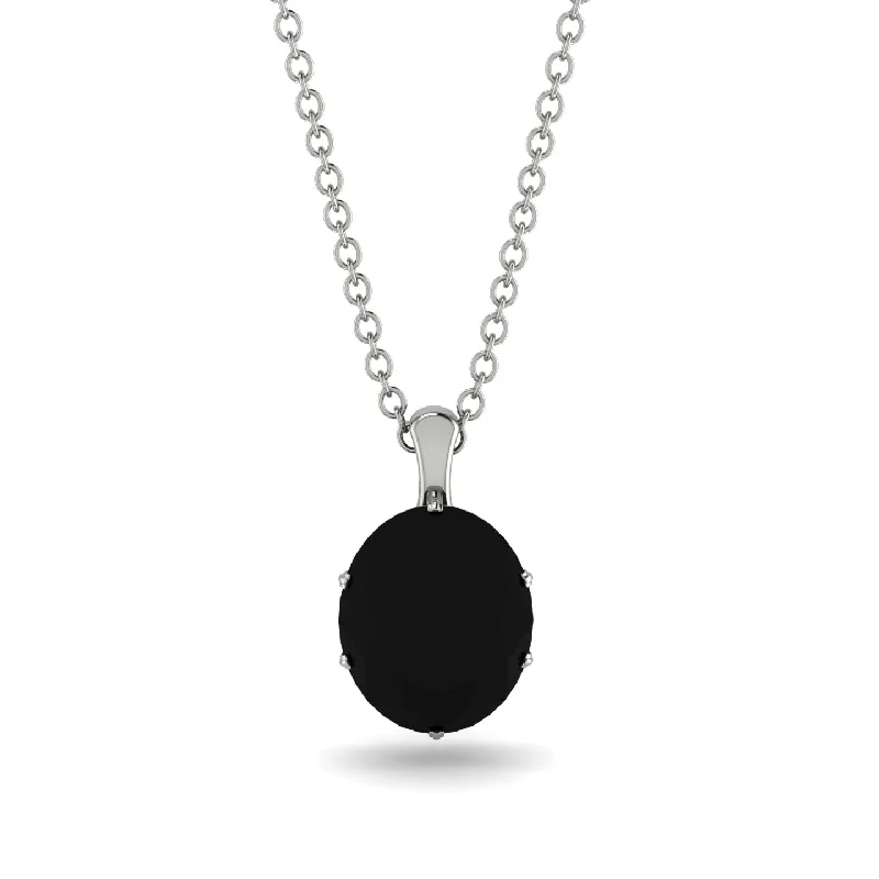 Elegant Sapphire Necklace for Formal Wear-Oval Black Diamond Hidden Halo Necklace - Gemma No. 9