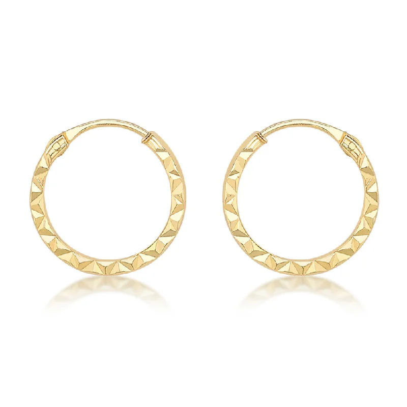 Custom Wedding Day Earrings-9ct Yellow Gold Diamond Cut 8mm Hoop Earrings