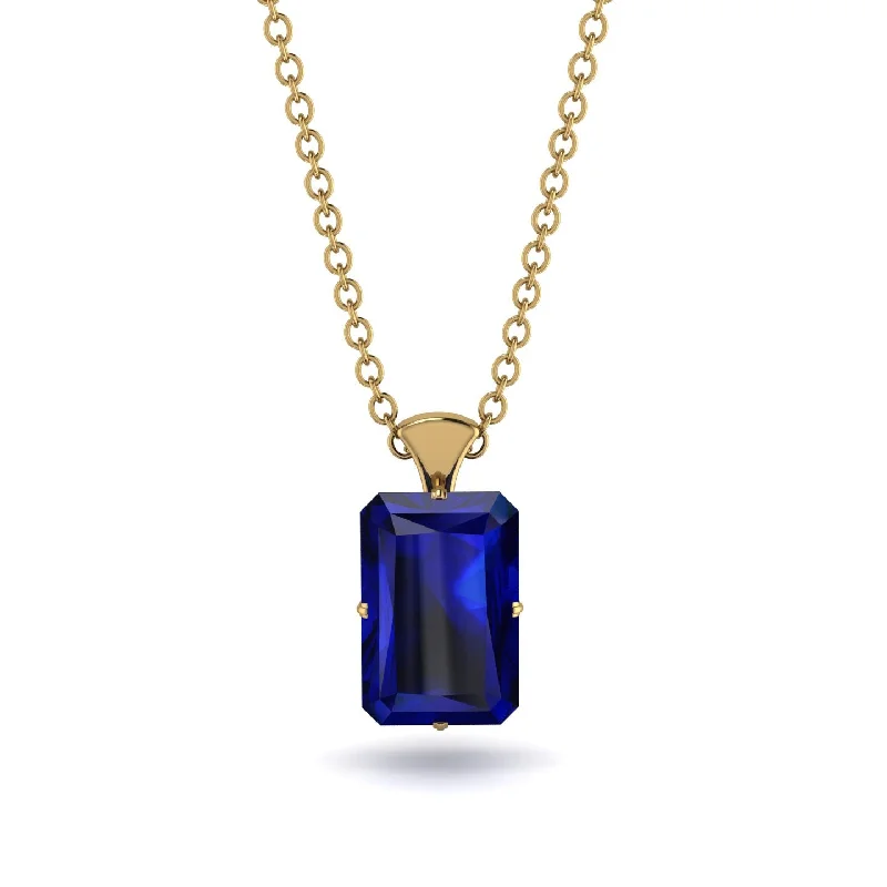 Chunky Gold Necklace for Bold Looks-Hidden Halo Emerald Cut Sapphire Necklace - Vanessa No. 43