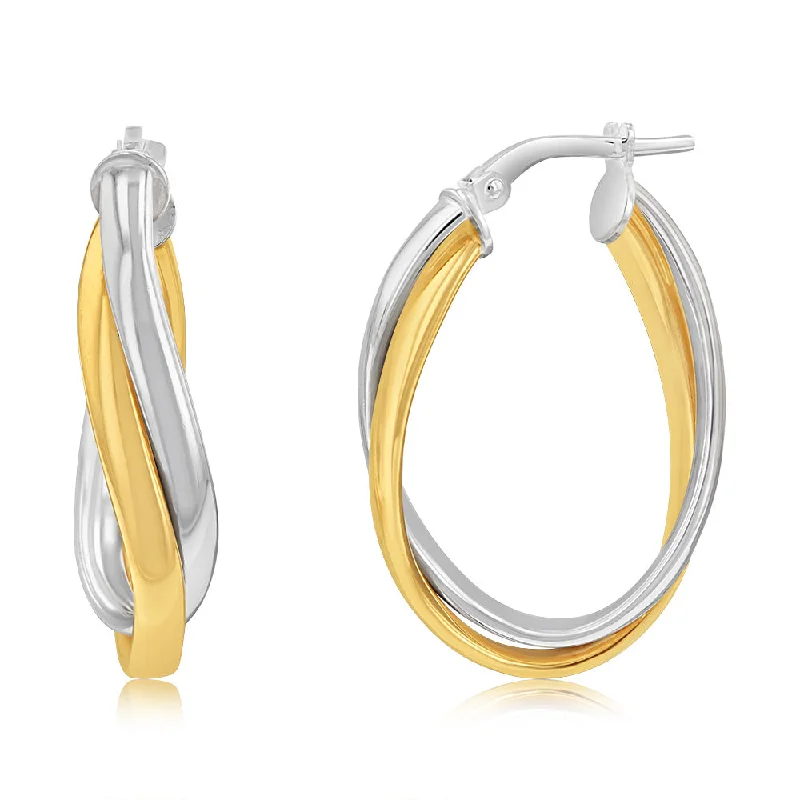 Bohemian Gold Earrings for Women-Sterling Silver Gold Plated Twisted Two Tone Hoop Earrings