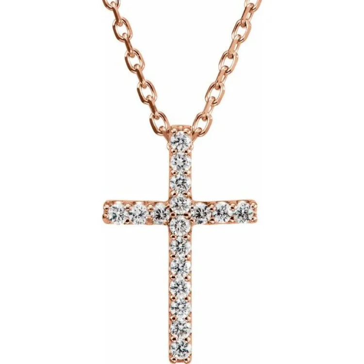 Personalized Charm Necklace for Bridesmaids-14K Rose .06 CTW Lab-Grown Diamond Petite Cross 16" Necklace