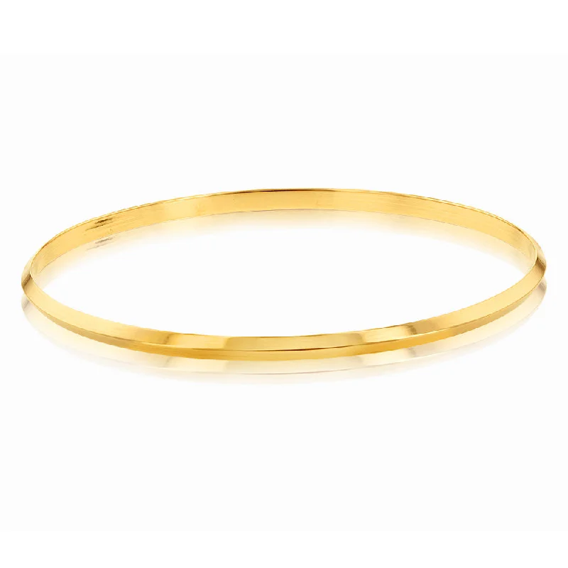 Simple Gold Bangles with Engraved Quotes-9ct Yellow Gold Knife Edge Pattern 65mm Bangle