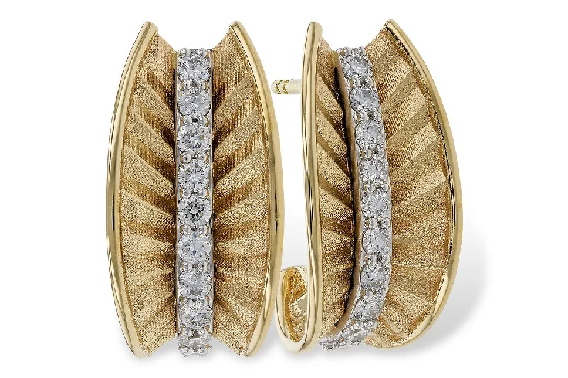 Luxury Hoop Earrings with Diamonds-14k Yellow/White Gold Accented Diamond J Hoop Style Earrings by Allison Kaufman