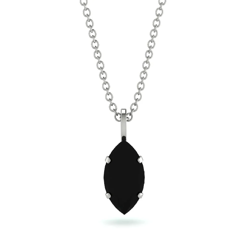 Crystal Necklace for Special Occasions-Hidden Halo Marquise Black Diamond Necklace - Journey No. 24