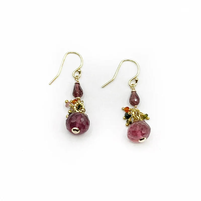 Trendy Gold Earrings for Casual Look-Rosey Pink Tourmaline Balls Dripping in Gems Earrings