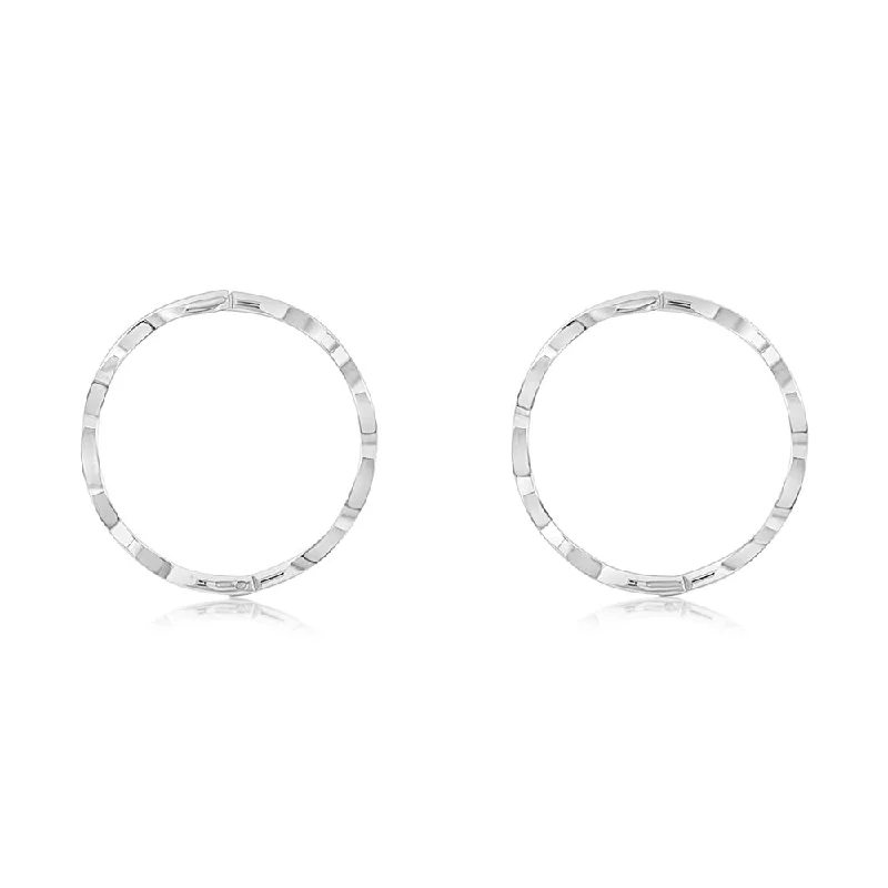 Sterling Silver Hoop Earrings-Sterling Silver Diamond Cut 15mm Sleeper Earrings