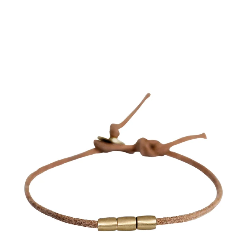 Personalized Rose Gold Bracelet with Simple Engraving-Men's 10K Gold 3 Bead Bracelet on Natural Cord