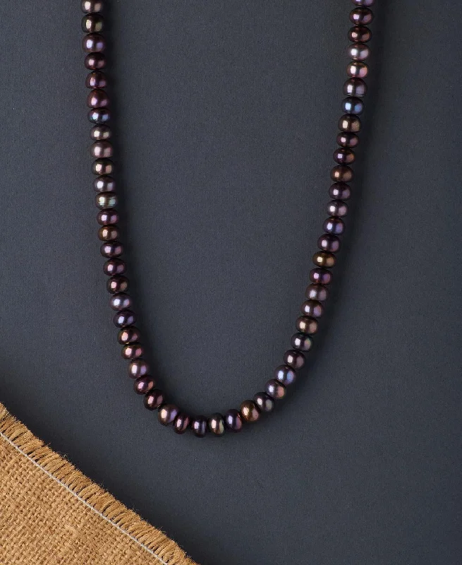 Simple Chain Necklace with Gemstone-Elegant Black Pearl Necklace