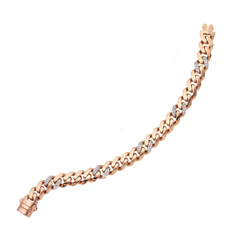 Trendy Silver Bracelet with Heart-Shaped Gemstones-14K Rose Gold 7" .85CT Ferrara Diamond Chain Bracelet with Box Clasp PRC10030-07