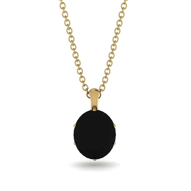 Vintage Gold Necklace for Special Occasions-Oval Black Diamond Hidden Halo Necklace - Gemma No. 7