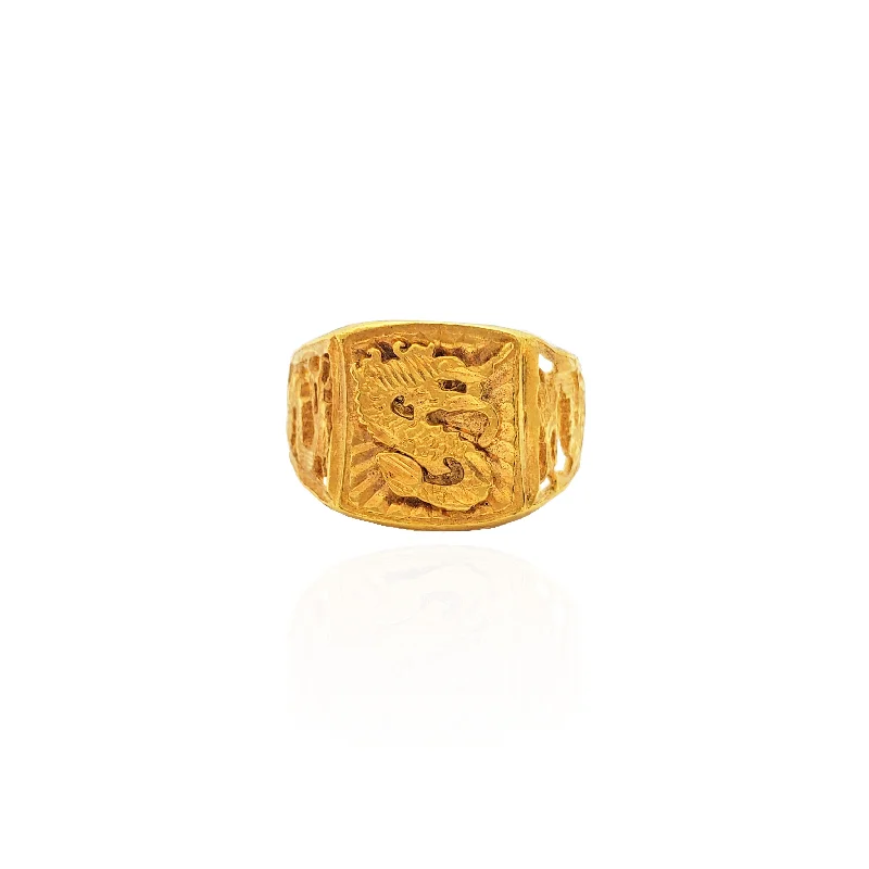 Custom Gold Engagement Ring with Diamond-East Asian Mythology Dragon Ring (24K).