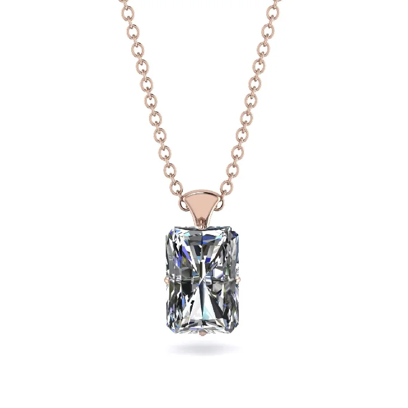 Elegant Sapphire Necklace for Brides-Hidden Halo Emerald Cut Diamond Necklace - Vanessa No. 62