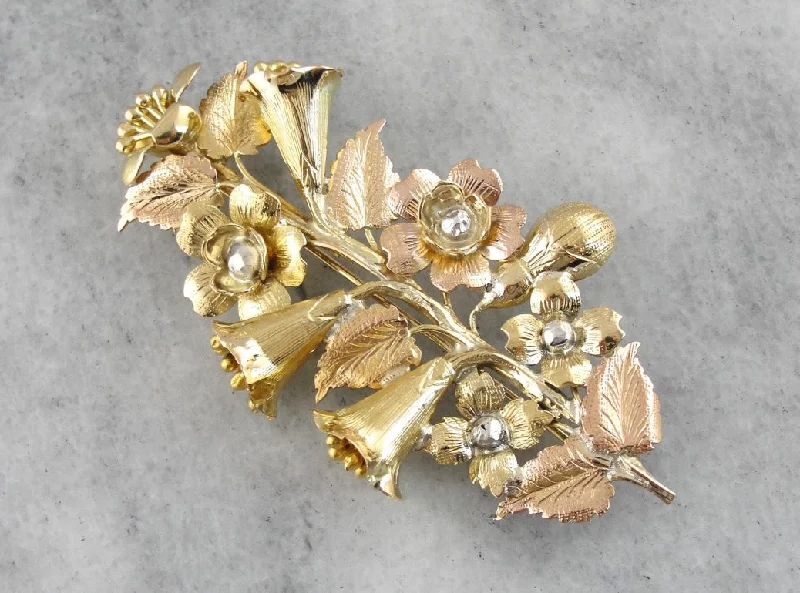 Modern Brooch With Unique Stones-Daisies and Daylilies Flower Brooch in Multi Color Gold