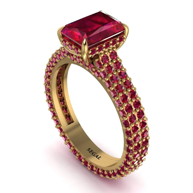 Elegant Gemstone Ring for Engagement with Custom Design-Radiant Cut Ruby Pave Engagement Ring - Kenzie No. 55