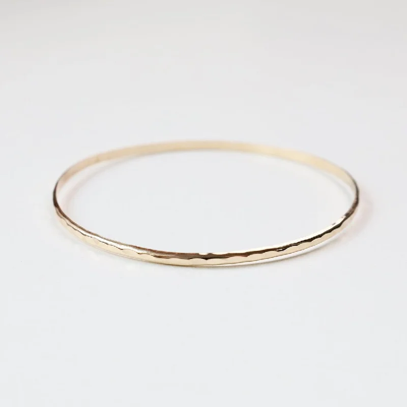 Classic Gold Bangles with Textured Design-Thin Hammered Gold Filled Bangle Bracelet