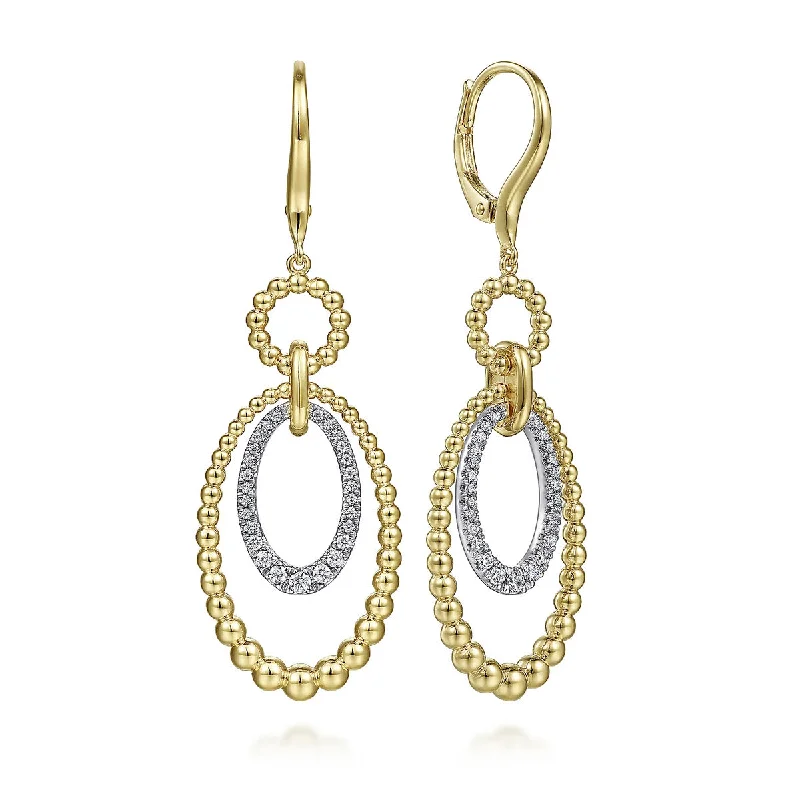 Large Drop Earrings for Formal Wear-Gabriel 14K White-Yellow Gold Bujukan Diamond Drop Earrings, 34.5mm