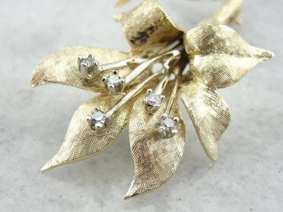 Brooch With Elegant Diamond Details-Diamond Lily Gold Flower Brooch