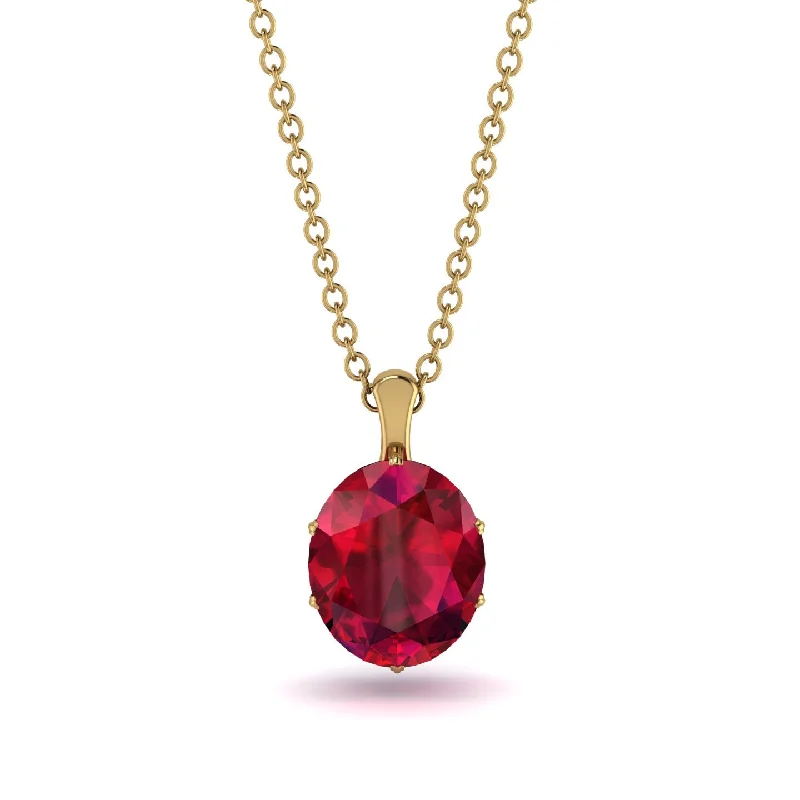 Simple Rose Gold Necklace with Pendant-Oval Ruby Hidden Halo Necklace - Gemma No. 70