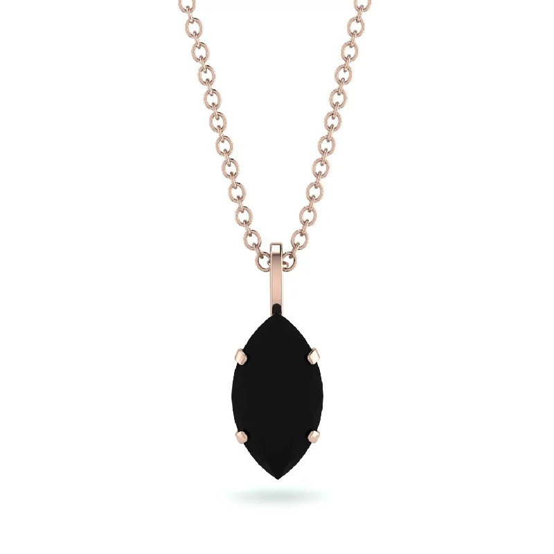 Layered Necklace with Pearls for Brides-Hidden Halo Marquise Black Diamond Necklace - Journey No. 23