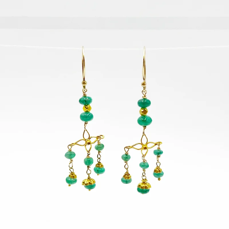 Handcrafted Gold Drop Earrings for Brides-Emerald Filigree Drop Earrings