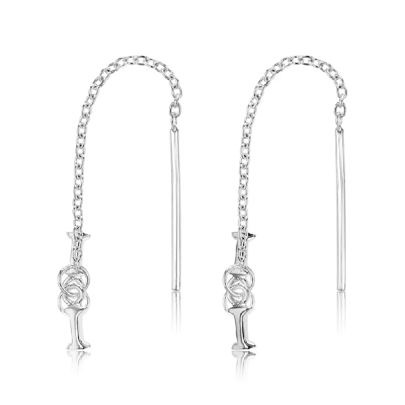 Elegant Dangle Earrings for Weddings-Sterling Silver Initial I Threader Drop Earrings