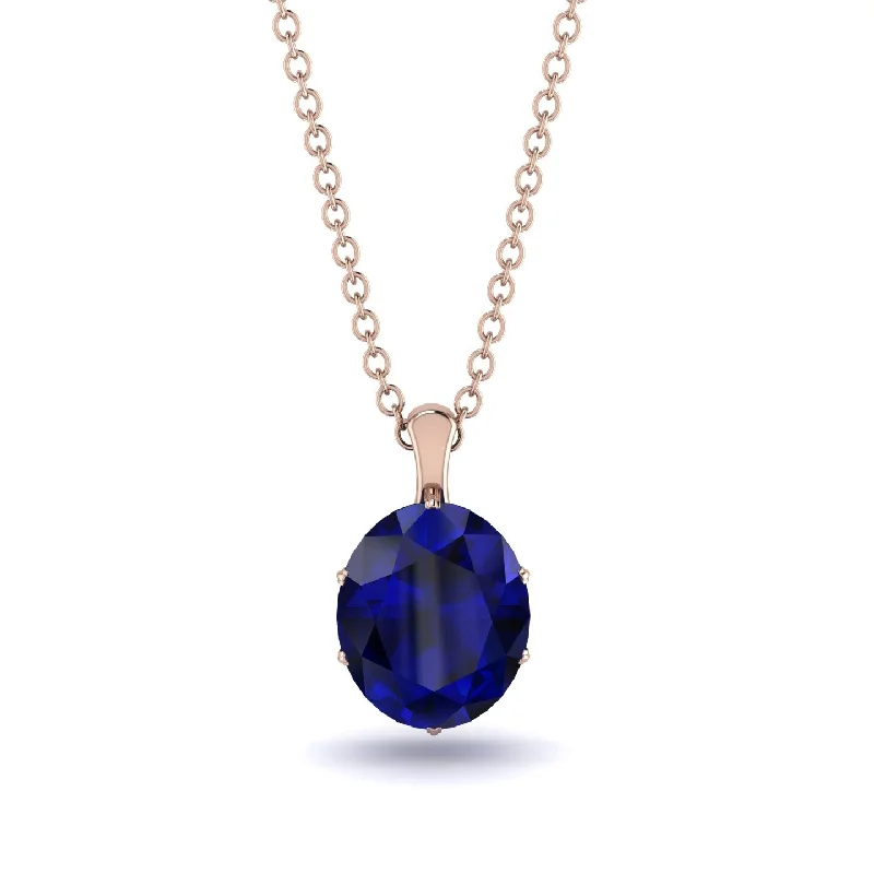 Customizable Silver Necklace with Initials-Oval Sapphire Hidden Halo Necklace - Gemma No. 74