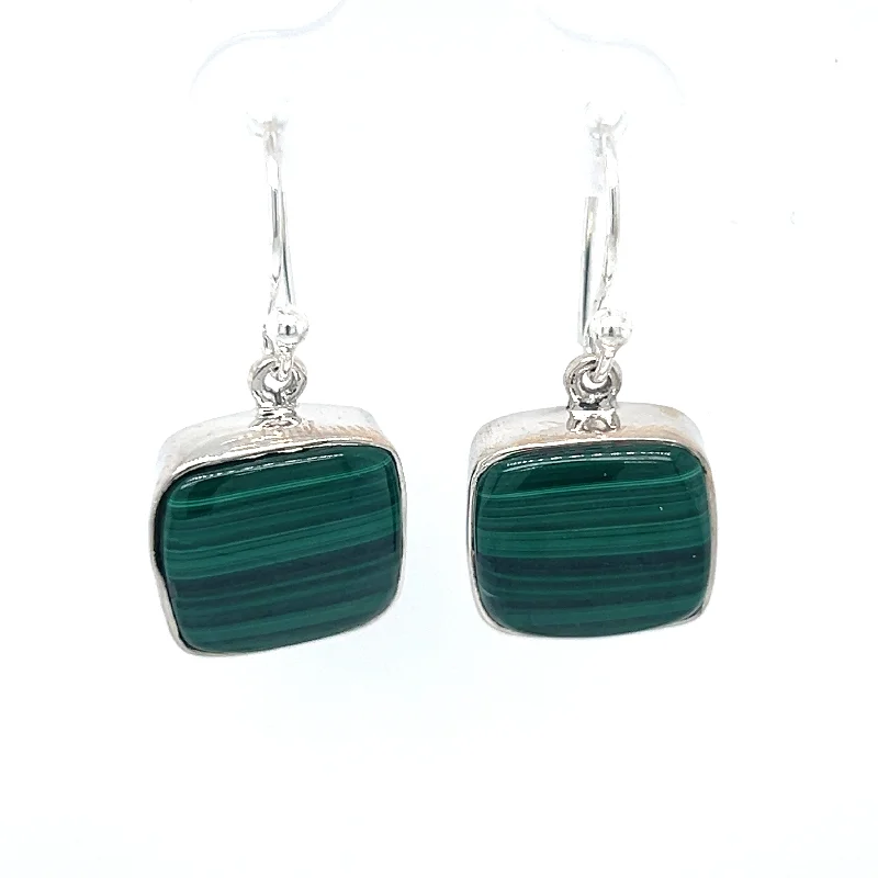 Boho Earrings with Feathers-Sterling Silver Malachite Dangle Earrings