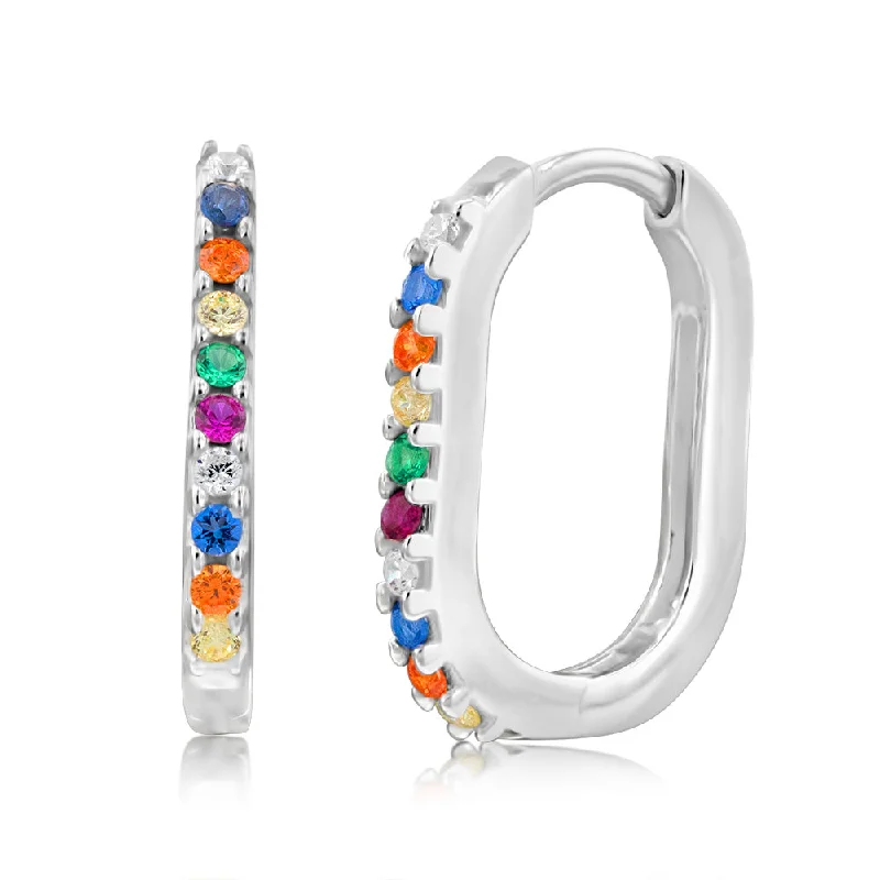 Silver Earrings with Birthstones-Sterling Silver Multicolour Stones Hoop Earrings