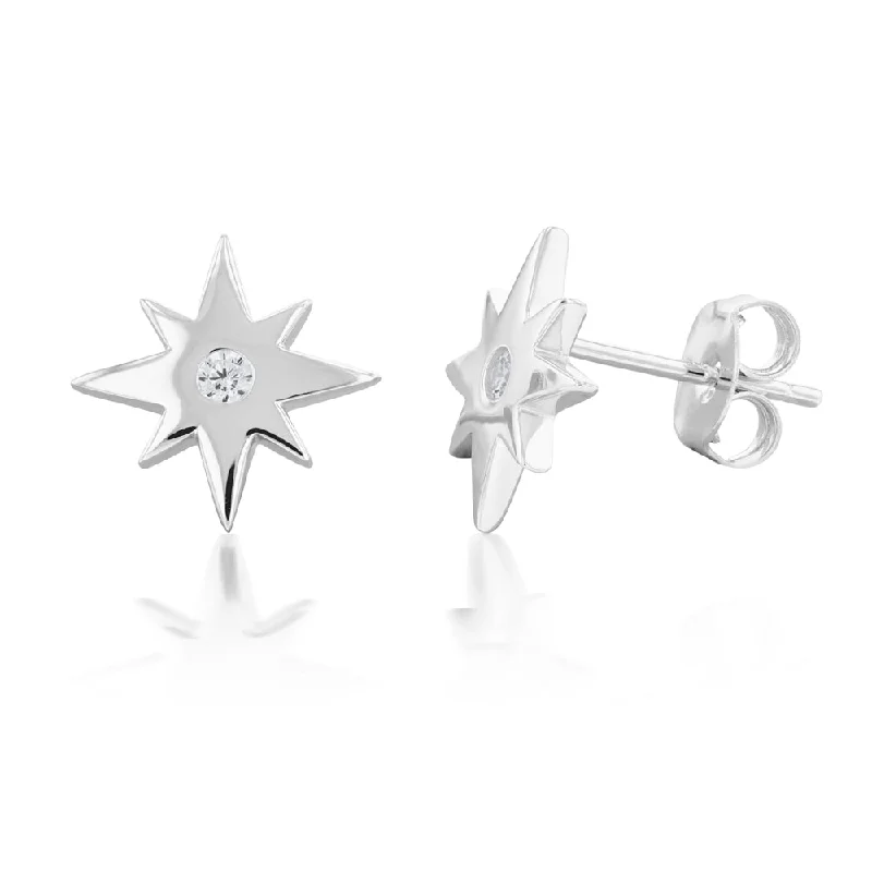 Artistic Dangle Earrings-Sterling Silver Cubic Zirconia Star Stud Earrings