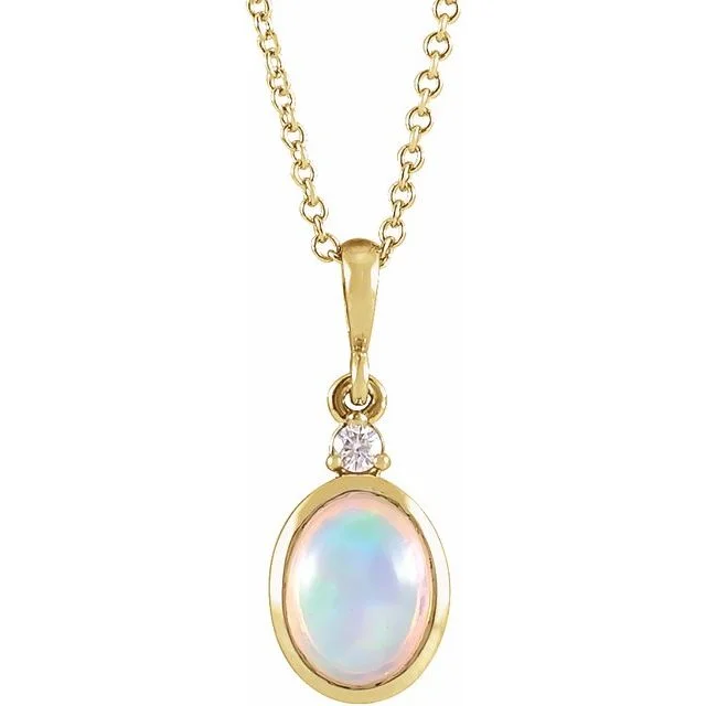 Chunky Gold Necklace for Bold Looks-Ethiopian Opal & .015 CT Diamond 16-18" Necklace