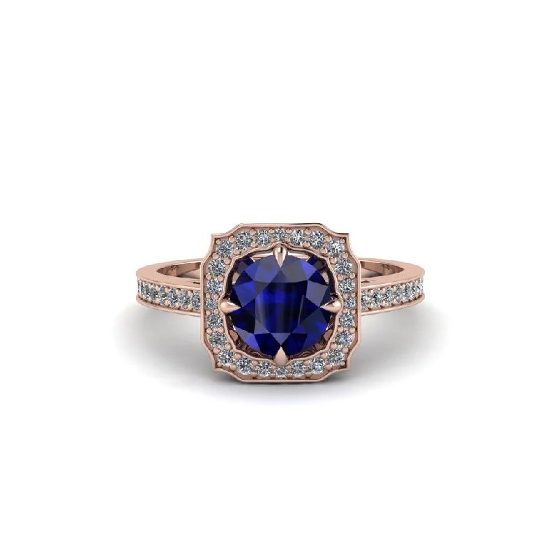 Personalized Engagement Ring with Square Diamond-Sapphire Cathedral Halo Engagement Ring - Luciana No. 14