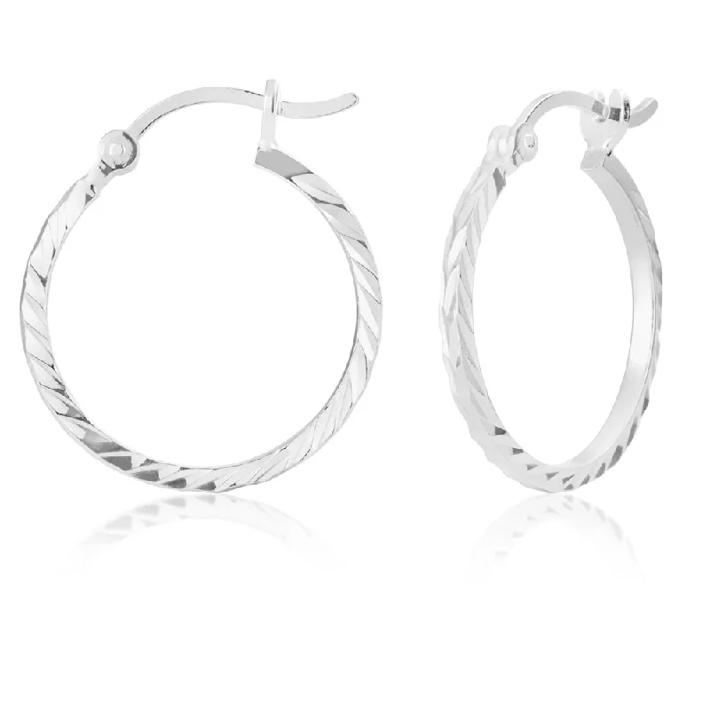 Bold Gold Earrings for Parties-Sterling Silver 20mm Fancy Hoop Earrings