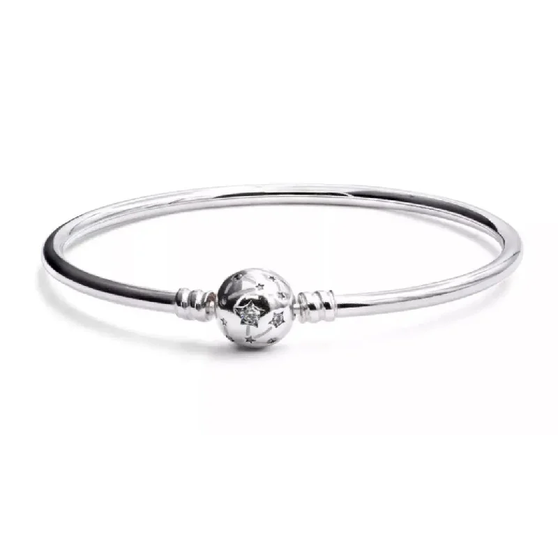 Simple Silver Bangles with Delicate Detailing-Pandora Moments Stars and Galaxy Bangle