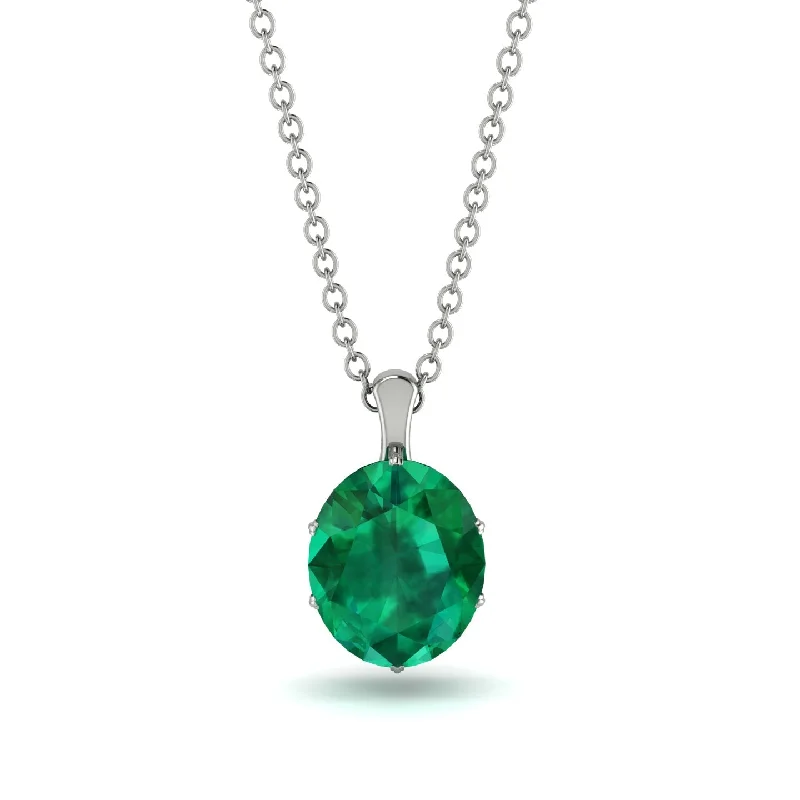 Layered Necklace with Silver Chains-Oval Emerald Hidden Halo Necklace - Gemma No. 36