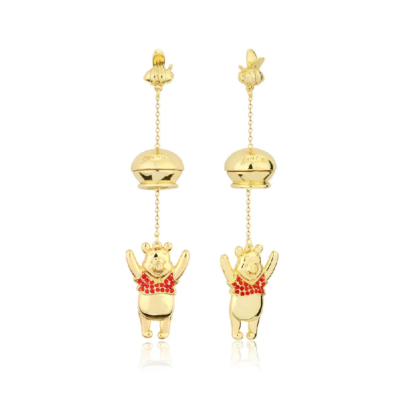 Statement Earrings with Diamonds-Disney Gold Plated Winnie The Pooh Hunny Pot 80mm Drop Earrings