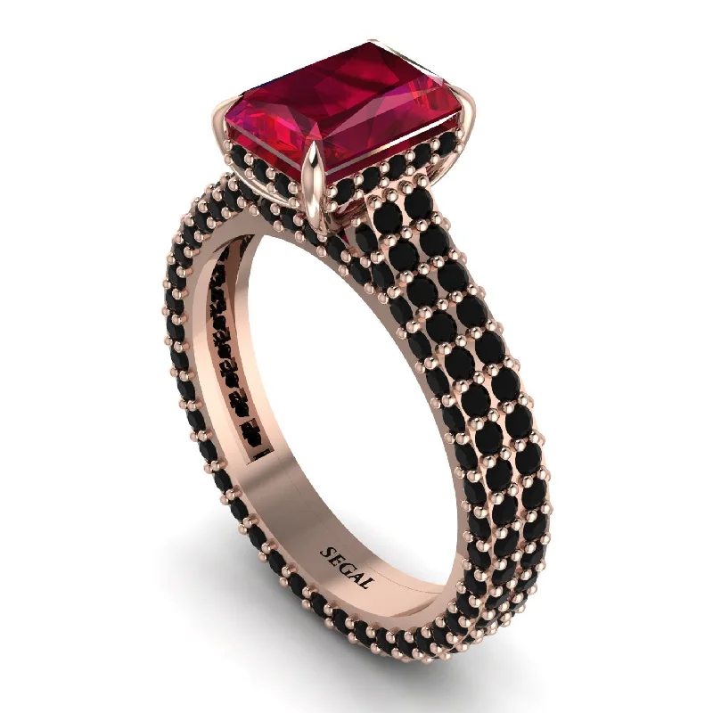 Simple Gold Wedding Band with Custom Text-Radiant Cut Ruby Pave Engagement Ring - Kenzie No. 41