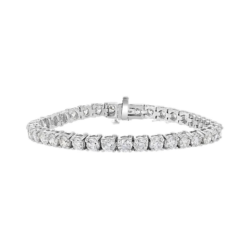 Trendy Silver Bracelet with Custom Heart Charms-14KT WHITE GOLD 10.50 CARAT ROUND DIAMOND TENNIS BRACELET