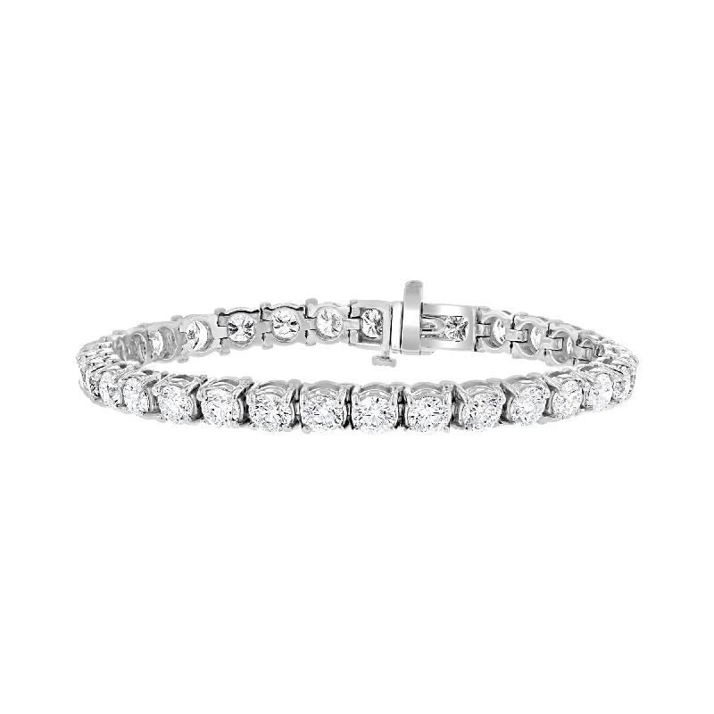 Customizable Leather Bracelet with Family Symbols-14KT WHITE GOLD 12.96 CTW ROUND DIAMOND TENNIS BRACELET