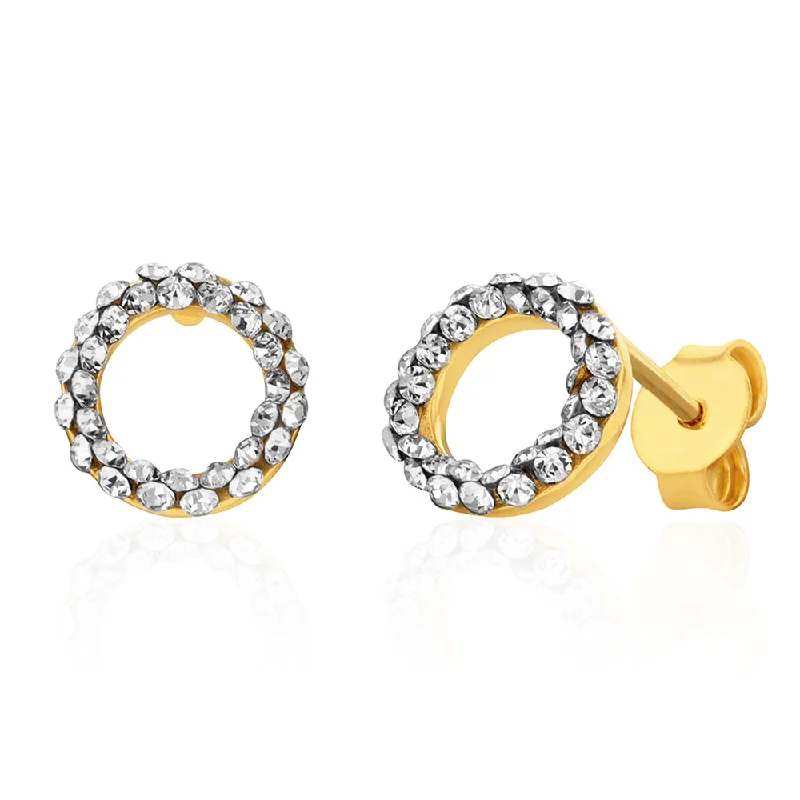 Stunning Silver Earrings for Evening Wear-9ct Yellow Gold Filled Open Circle Crystal Stud Earrings