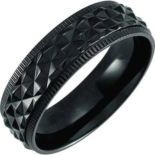 Trendy Band Ring with Gemstone for Everyday Use-Titanium 7 mm Patterned Coin Edge Band