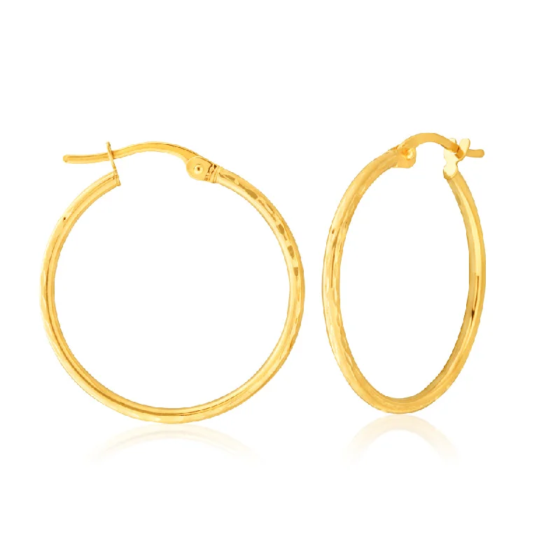 Trendy Silver Drop Earrings-9ct Yellow Gold Plain 20mm Hoop Earrings