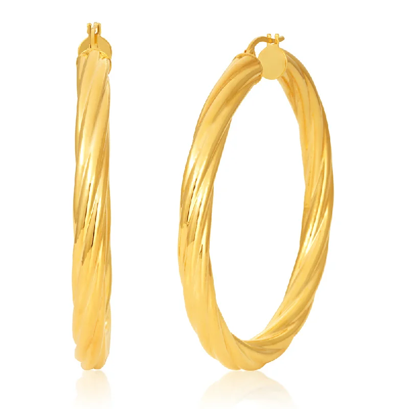 Fashionable Gold Hoop Earrings-9ct Yellow Gold 40mm Twisted Striped Hoop Earrings 9Y