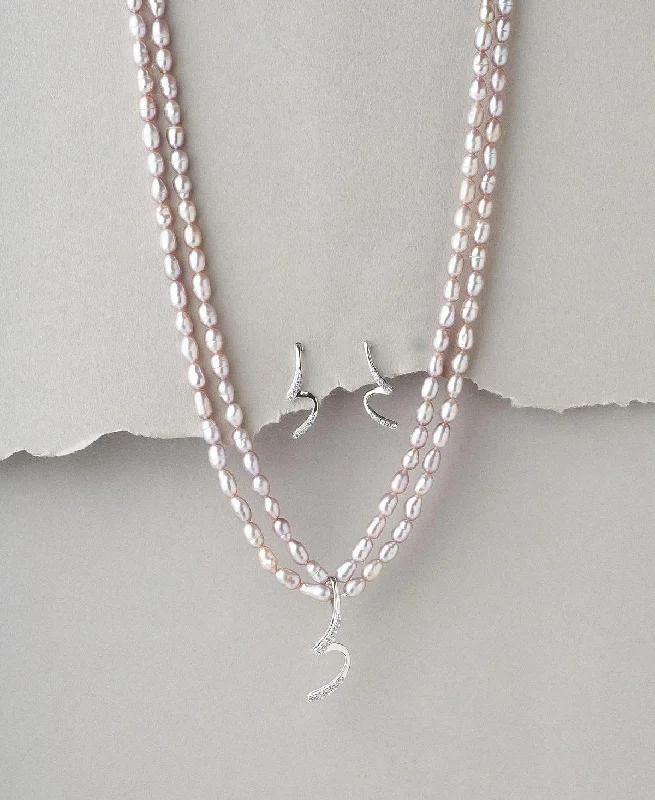 Simple Silver Pendant Necklace for Women-Elegant Real Pearl Necklace Set