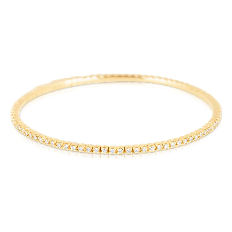 Trendy Silver Bangles with Unique Textures-14k Yellow Gold Diamond Eternity Flexible Semi-Stiff Tennis Bracelet Bangle