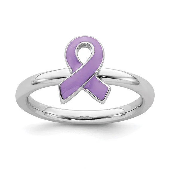 Personalized Gemstone Ring for Anniversary Gifts-Sterling Silver Stackable Expressions Purple Enameled Awareness Ribbon Ring