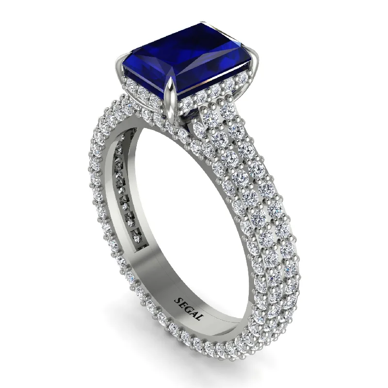 Trendy Silver Band Ring with Geometric Design-Radiant Cut Sapphire Pave Engagement Ring - Kenzie No. 15