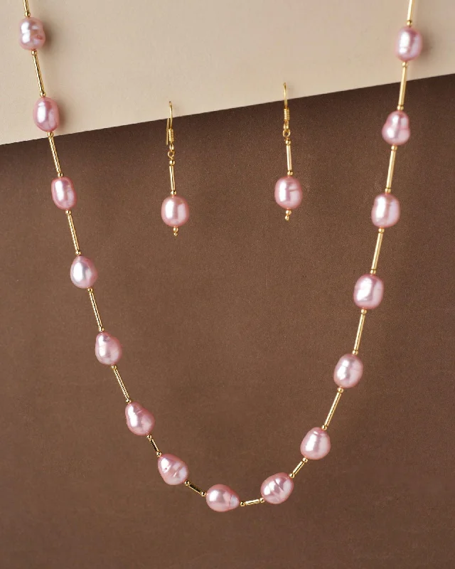 Designer Necklace with Colorful Gemstones-Fancy Pink Pearl Necklace Set