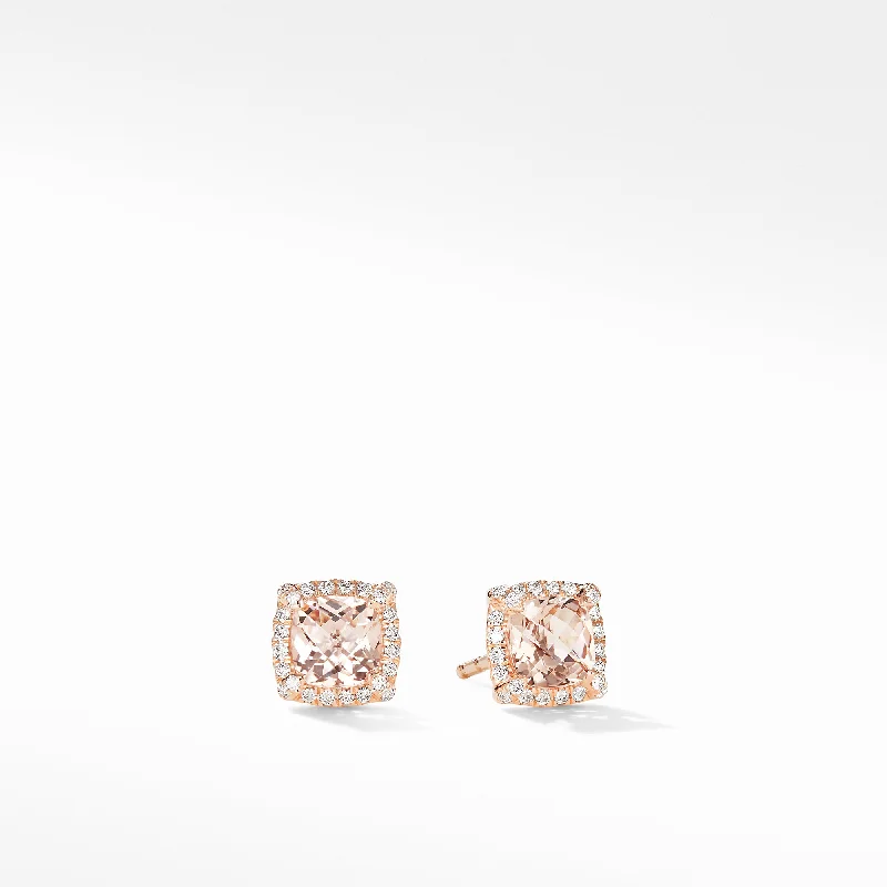 Elegant Silver Stud Earrings-Pre-owned David Yurman Chatelaine Pave Bezel Stud Earrings in 18K Rose Gold with Morganite